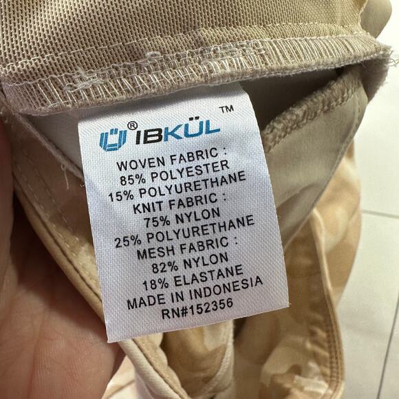 Ibkul Pants Womens 12 Tan Cream Camo Print Golf Ankle Stretch Pockets Pull On - Picture 4 of 11